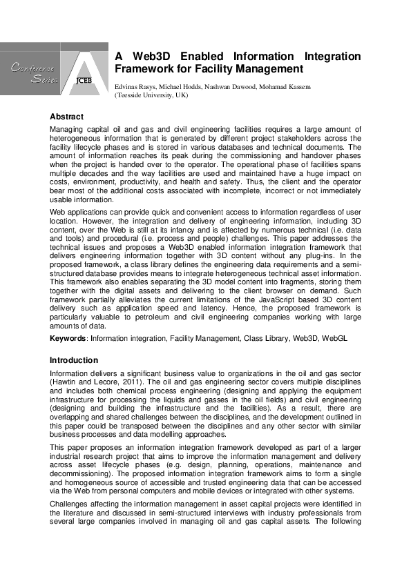 (PDF) A Web3D Enabled Information Integration Framework for Facility ...