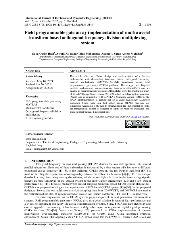 (PDF) Field programmable gate array implementation of multiwavelet ...