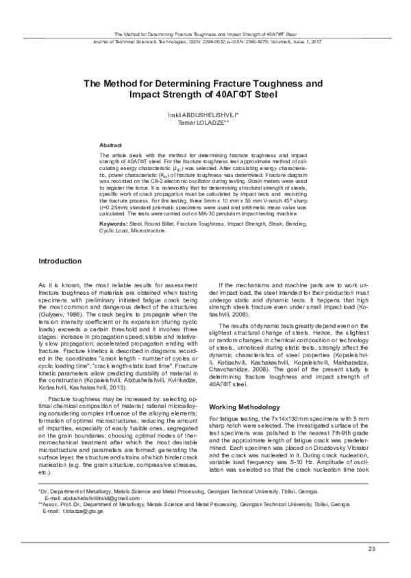 Photo inspiration: Visual Reference: Pdf The Method For Determining Fracture Toughness And Impact Strength