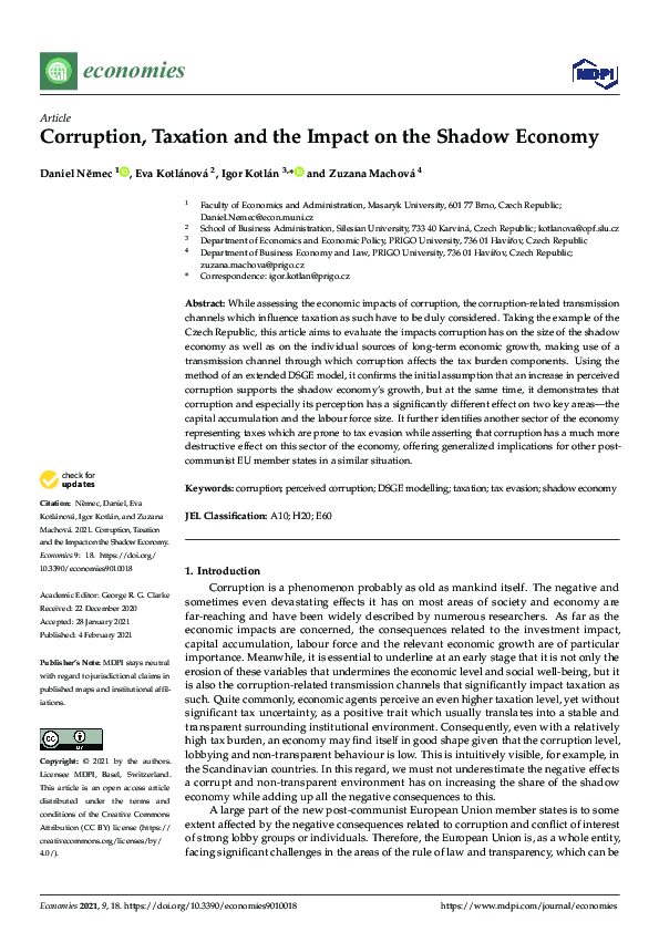 (PDF) Corruption, Taxation and the Impact on the Shadow Economy