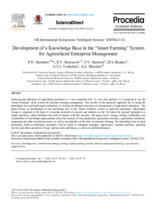 (PDF) Development of a Knowledge Base in the “Smart Farming” System for ...