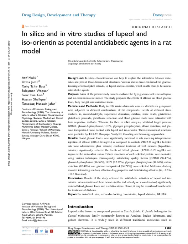 (PDF) In silico and in vitro studies of lupeol and iso-orientin as ...