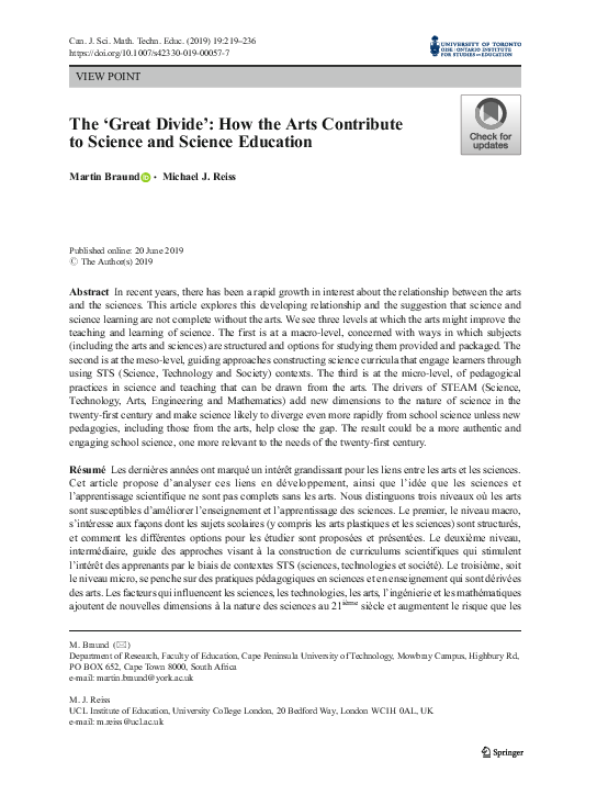 (PDF) Gender and the arts/science divide in higher education