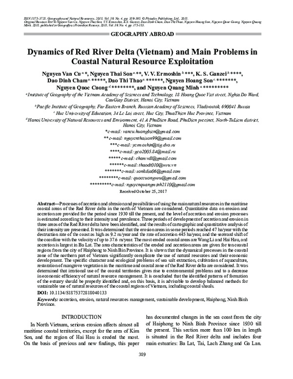 (PDF) Dynamics of Red River Delta (Vietnam) and Main Problems in ...