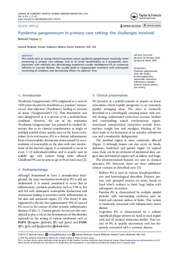 (PDF) Pyoderma gangrenosum in primary care setting: the challenges involved