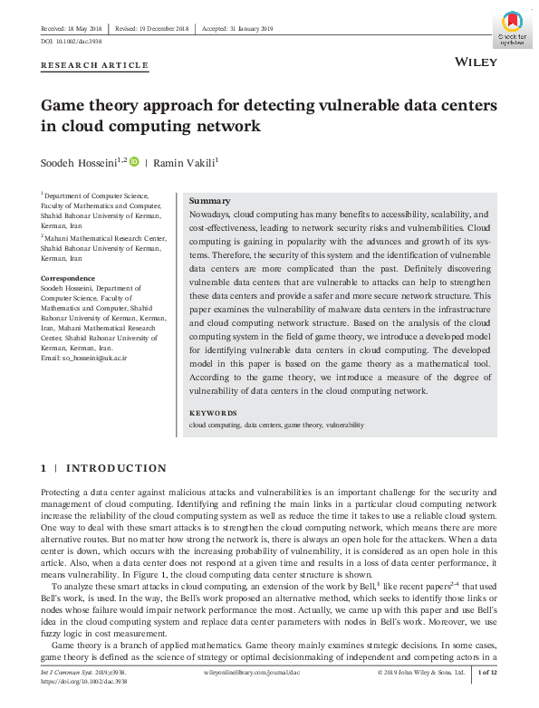 (PDF) Game theory approach for detecting vulnerable data centers in ...