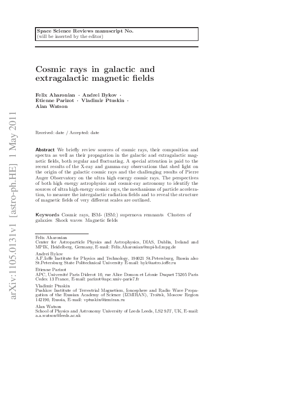 (PDF) Cosmic Rays in Galactic and Extragalactic Magnetic Fields