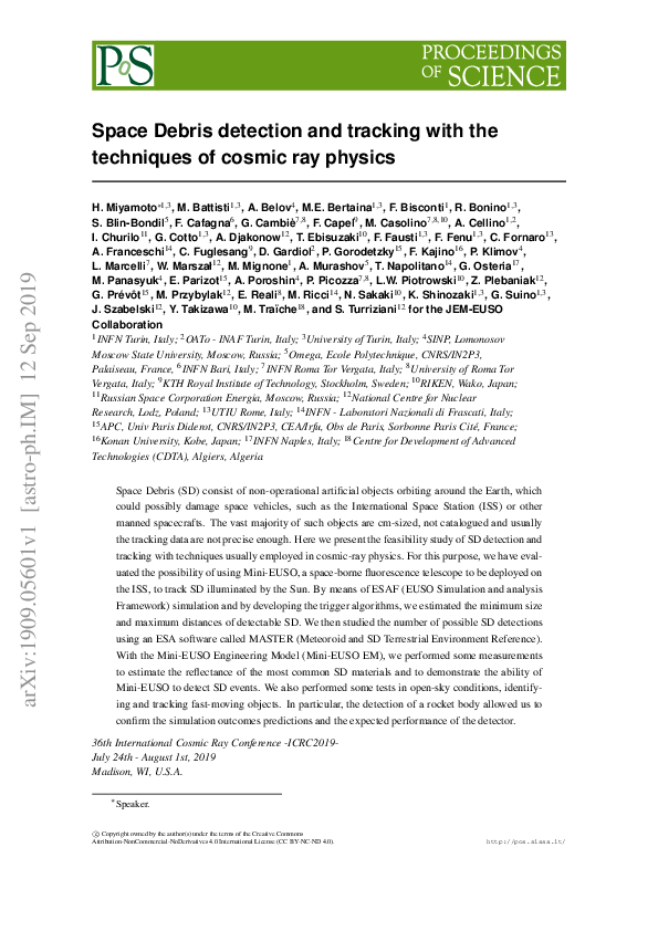 (PDF) Space Debris Detection and Tracking with the Techniques of Cosmic ...