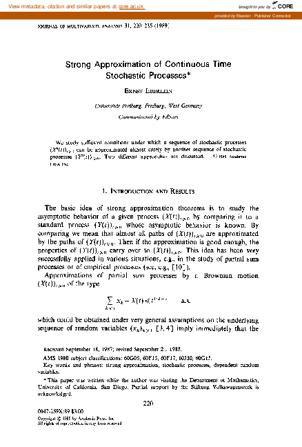 (PDF) Strong approximation of continuous time stochastic processes