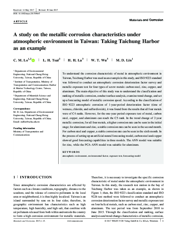 (PDF) A study on the metallic corrosion characteristics under ...