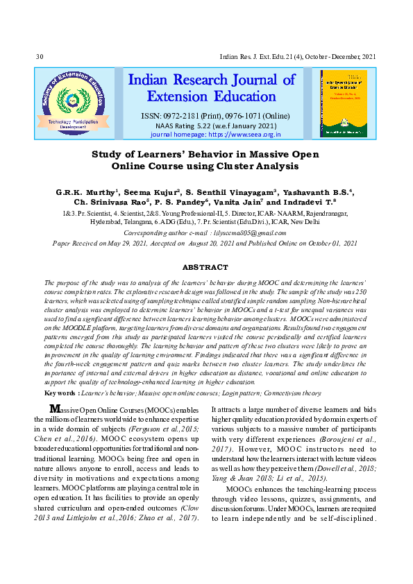 (PDF) Study of Learners’ Behavior in Massive Open Online Course using ...