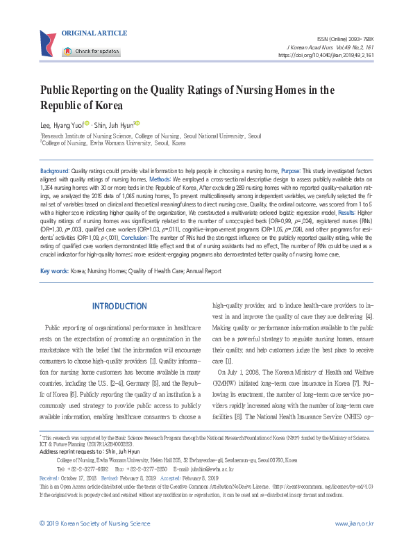 (PDF) Public Reporting on the Quality Ratings of Nursing Homes in the ...