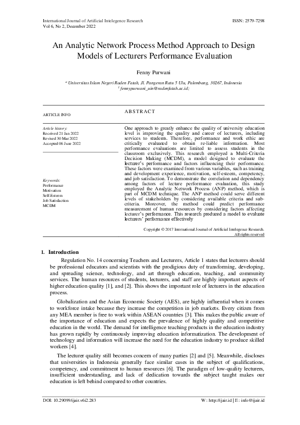 (PDF) An Analytic Network Process Method Approach to Design Models of ...