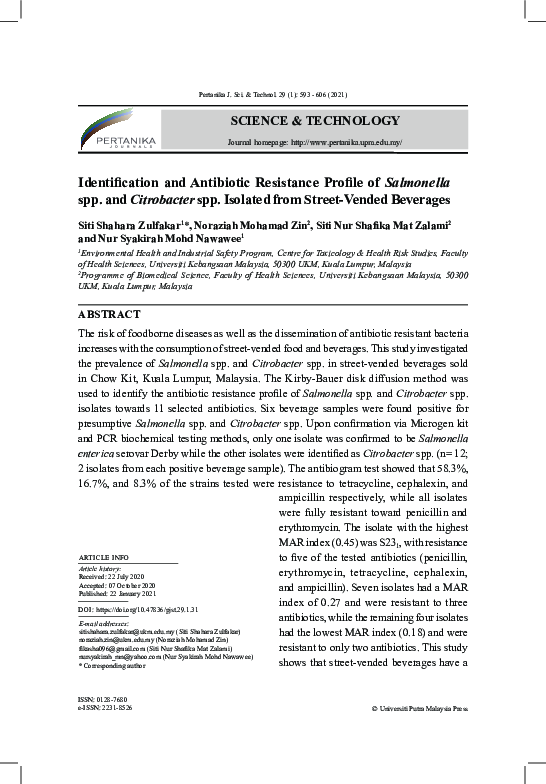 (PDF) Identification and Antibiotic Resistance Profile of Salmonella ...