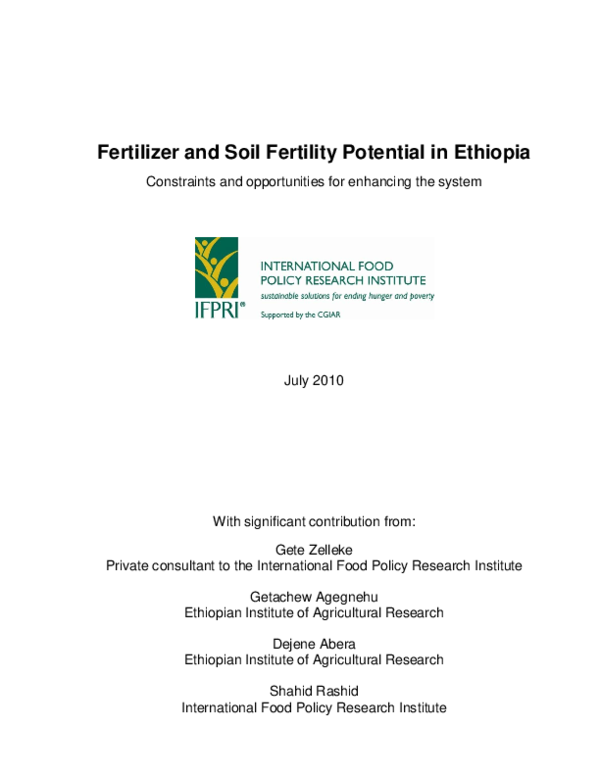 (PDF) Fertilizer and soil fertility potential in Ethiopia Getachew