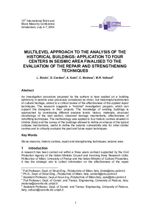 (PDF) Multilevel approach to the analysis of the historical buildings
