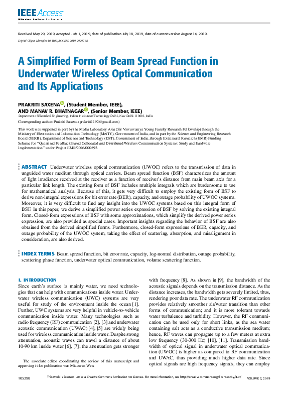 (PDF) A Simplified Form of Beam Spread Function in Underwater Wireless ...