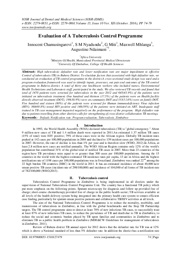 (PDF) Evaluation of A Tuberculosis Control Programme