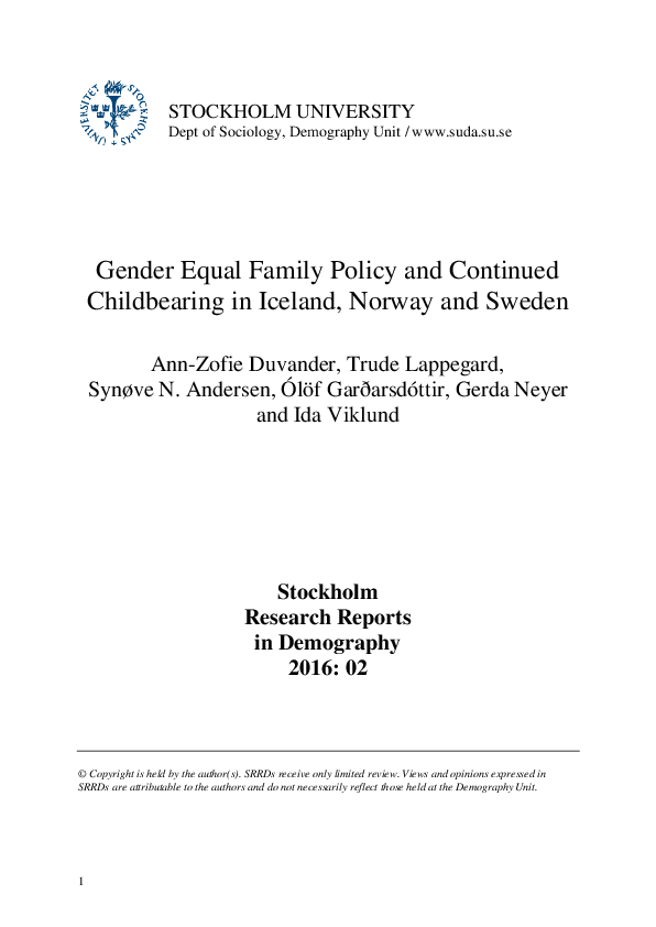 (PDF) Gender Equal Family Policy and Continued Childbearing in Iceland ...