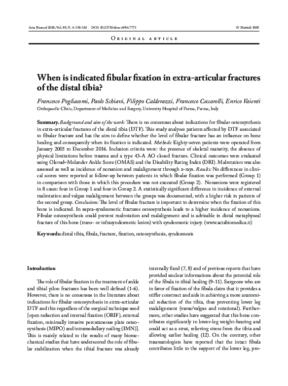 (PDF) When is indicated fibular fixation in extra-articular fractures ...