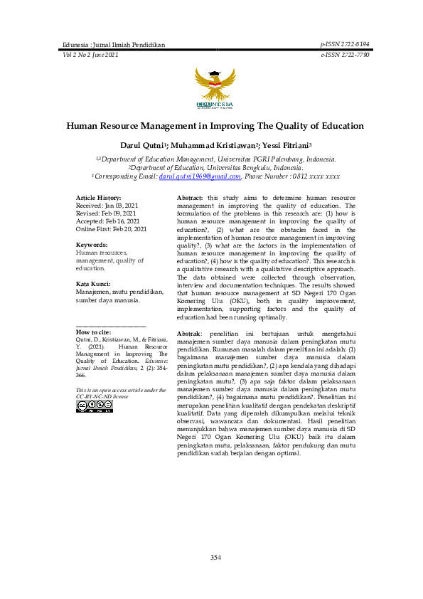 (PDF) Human Resource Management in Improving The Quality of Education