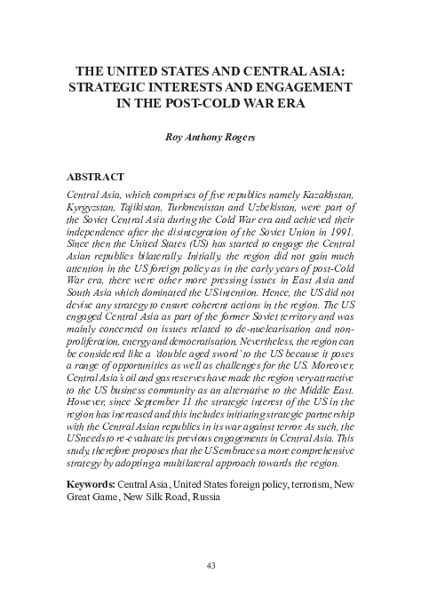 (PDF) The United States and Central Asia: Strategic Interest and ...