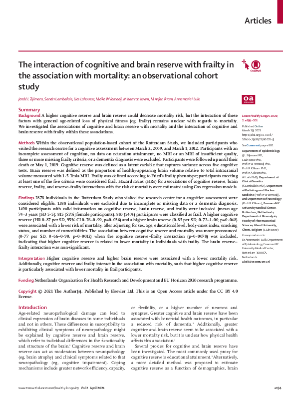 (PDF) The interaction of cognitive and brain reserve with frailty in ...