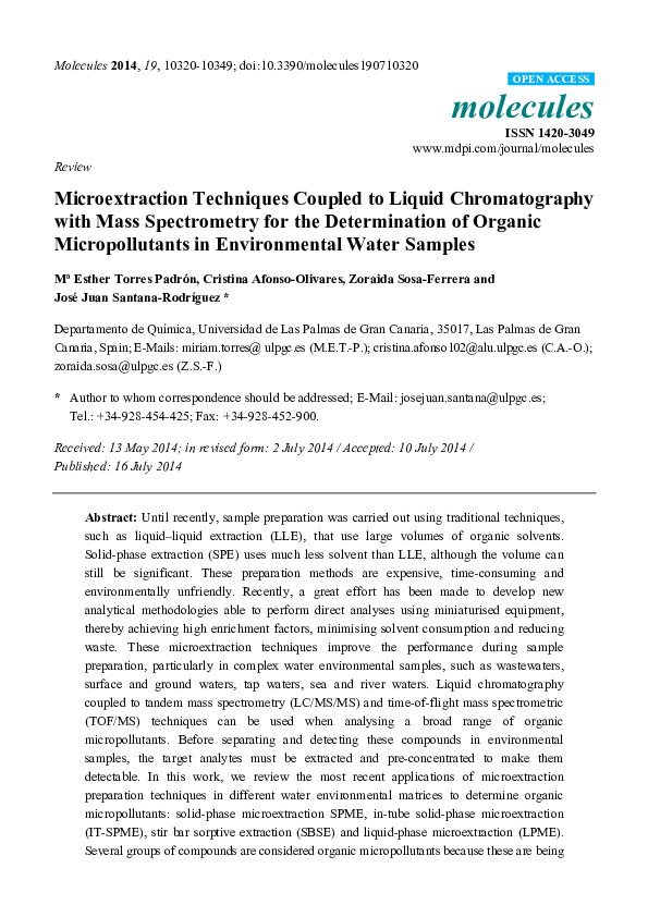 (PDF) Review Microextraction Techniques Coupled to Liquid ...