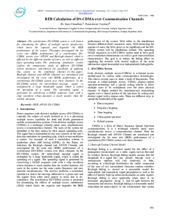 (PDF) BER Calculation of DS-CDMA over Communication Channels