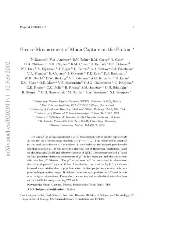 (PDF) Precise Measurement of Muon Capture on the Proton
