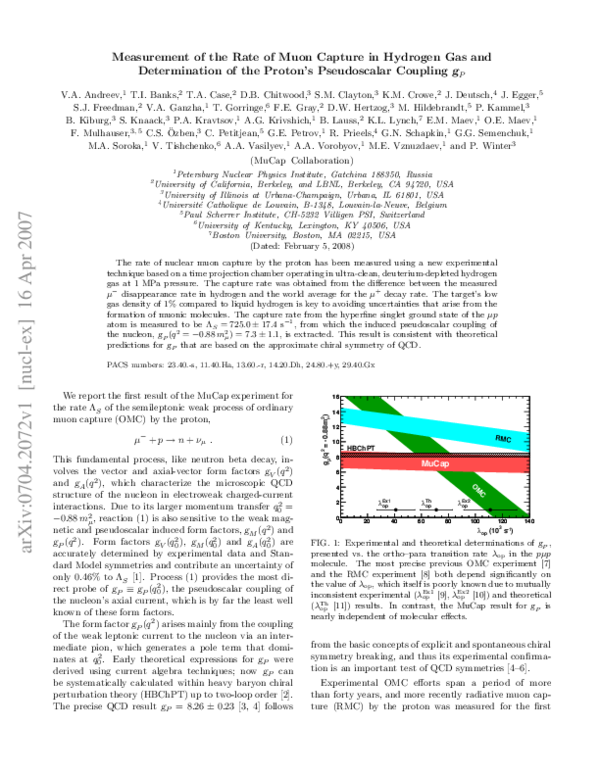 (PDF) Measurement of the Muon Capture Rate in Hydrogen Gas and ...