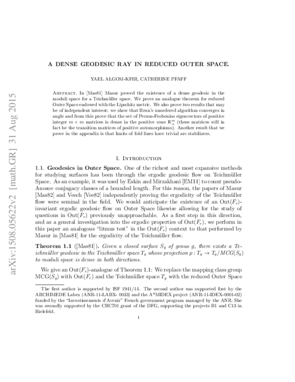(PDF) A Dense Geodesic Ray in Reduced Outer Space