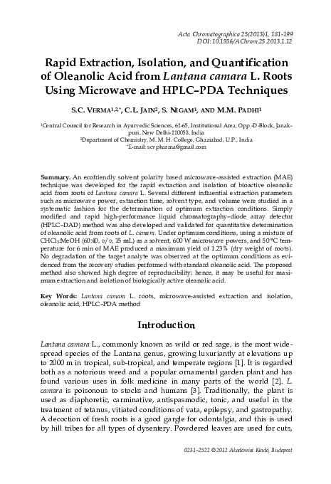 (PDF) Rapid extraction, isolation, and quantification of oleanolic acid ...