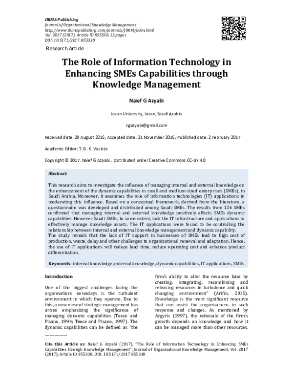(PDF) The Role of Information Technology in Enhancing SMEs Capabilities ...