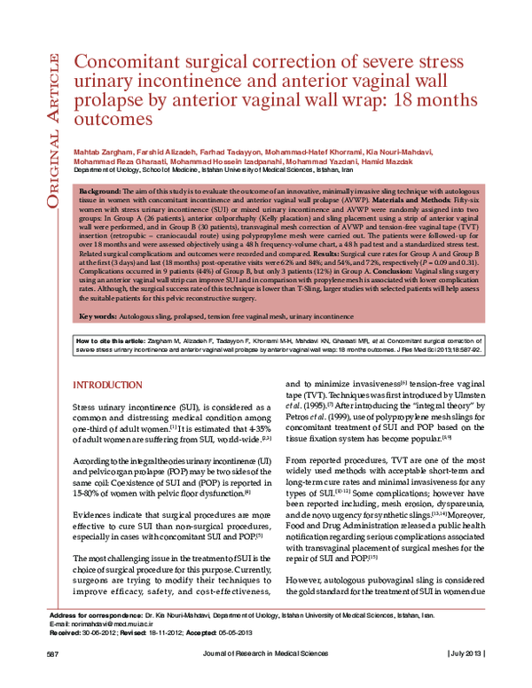 (PDF) Concomitant surgical correction of severe stress urinary ...