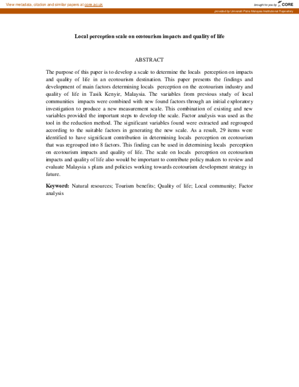 (PDF) Local perception scale on ecotourism impacts and quality of life