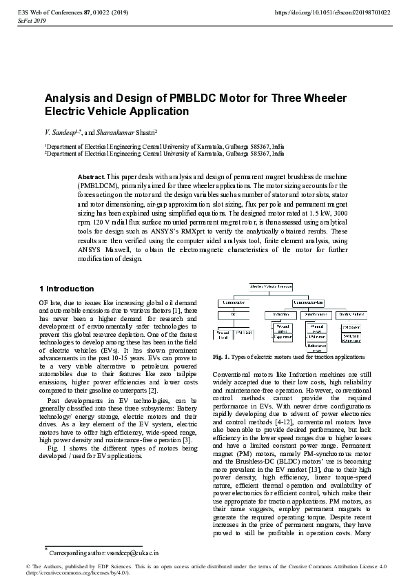 (PDF) Analysis and Design of PMBLDC Motor for Three Wheeler Electric ...