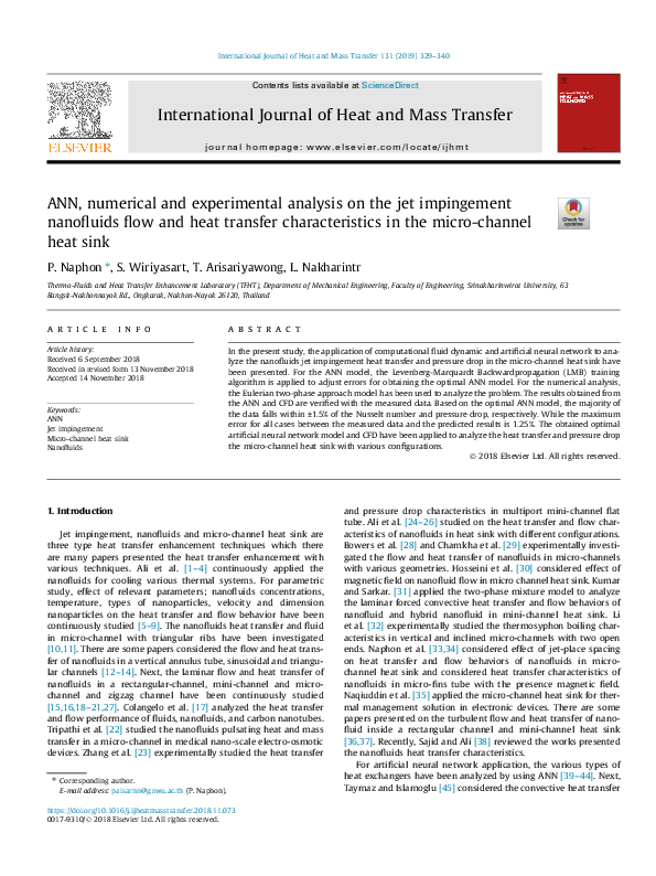 (PDF) ANN, numerical and experimental analysis on the jet impingement ...