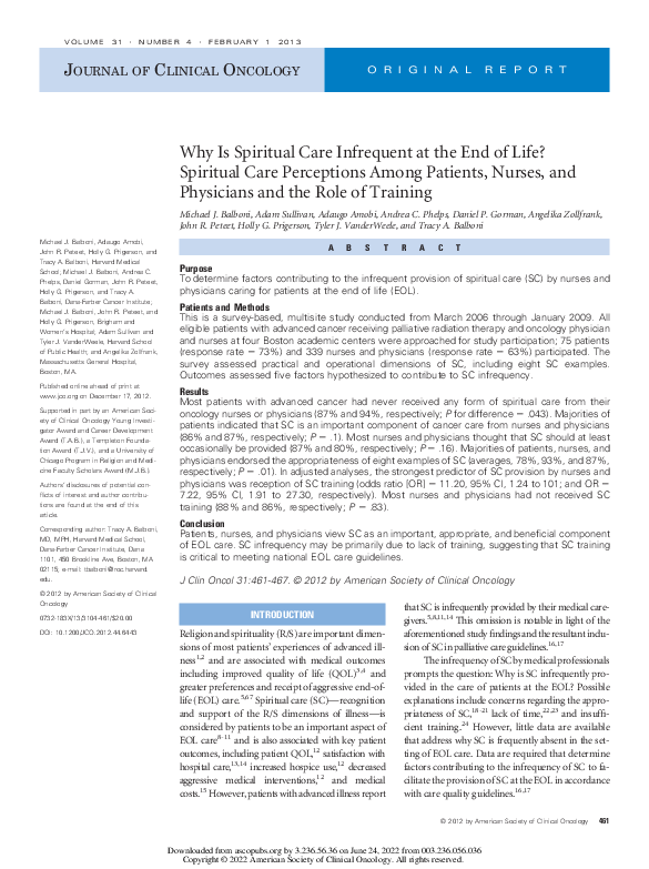 (PDF) Why Is Spiritual Care Infrequent at the End of Life? Spiritual ...