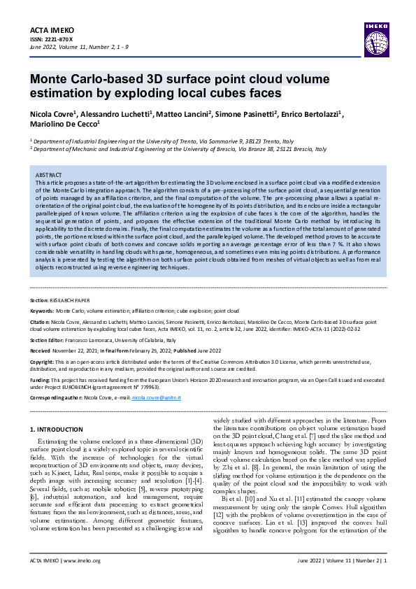 (PDF) Monte Carlo-based 3D surface point cloud volume estimation by ...