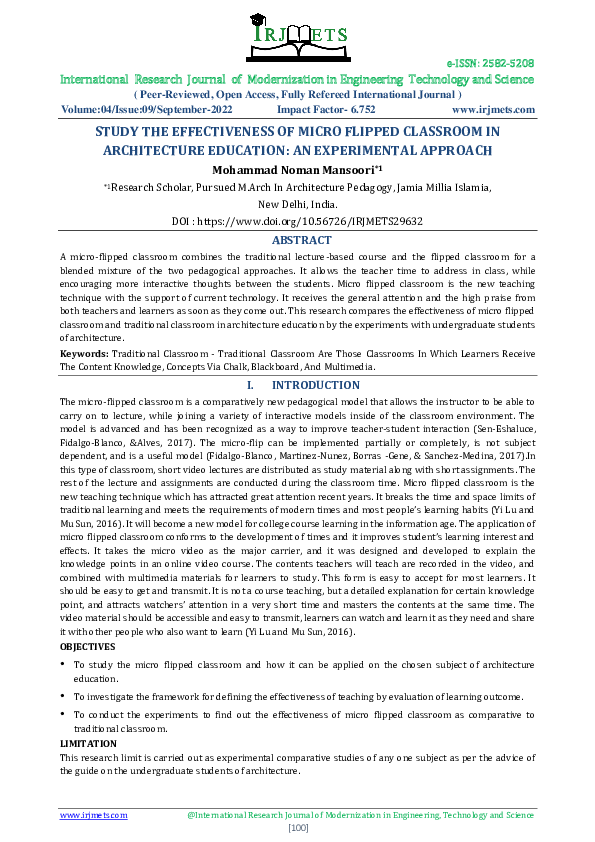 (PDF) STUDY THE EFFECTIVENESS OF MICRO FLIPPED CLASSROOM IN ...