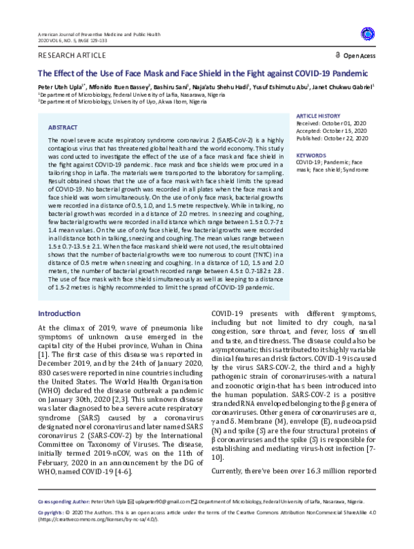 (PDF) The Effect of the Use of Face Mask and Face Shield in the Fight ...