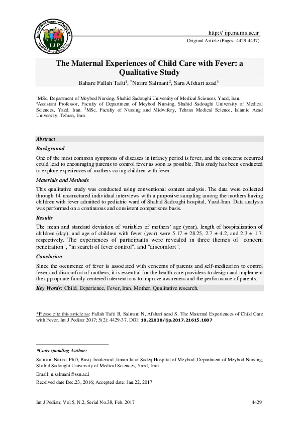 (PDF) The Maternal Experiences of Child Care with Fever: a Qualitative ...