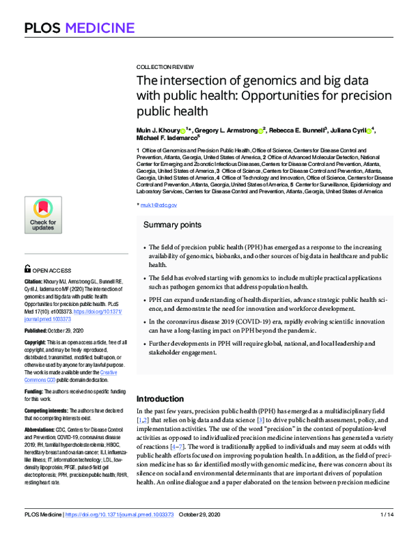 (PDF) The intersection of genomics and big data with public health ...
