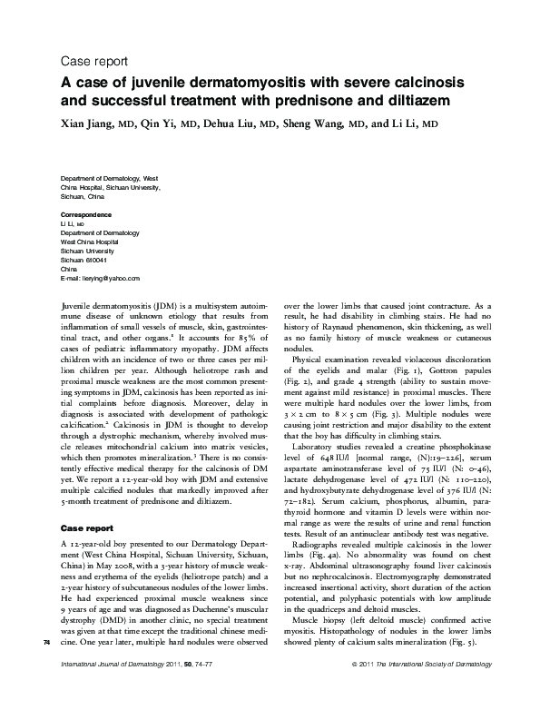 (PDF) A case of juvenile dermatomyositis with severe calcinosis and ...