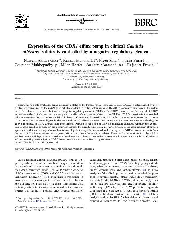 Expression of the CDR1 efflux pump in clinical Candida albicans isolates is controlled by a negative regulatory element