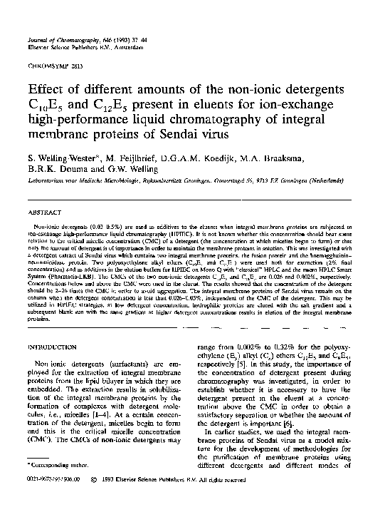 (PDF) Effect of different amounts of the non-ionic detergents C10E5 and ...