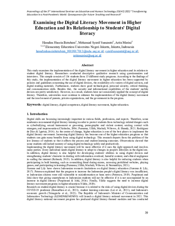 (PDF) Examining the Digital Literacy Movement in Higher Education and ...