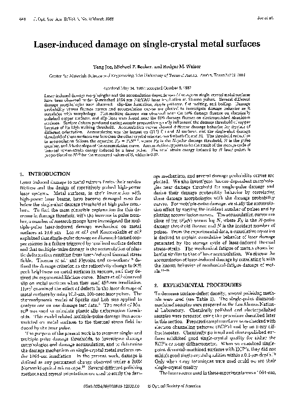 (PDF) Laserinduced damage on singlecrystal metal surfaces Rodger