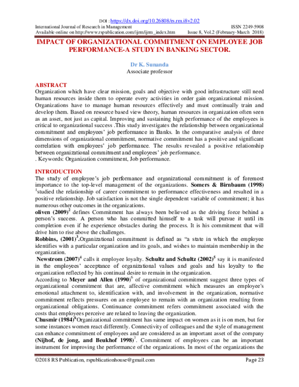 (PDF) IMPACT OF ORGANIZATIONAL COMMITMENT ON EMPLOYEE JOB PERFORMANCE-A ...